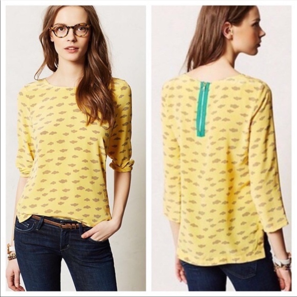 Anthropologie Maeve Linosa Yellow Cloud Silk Top